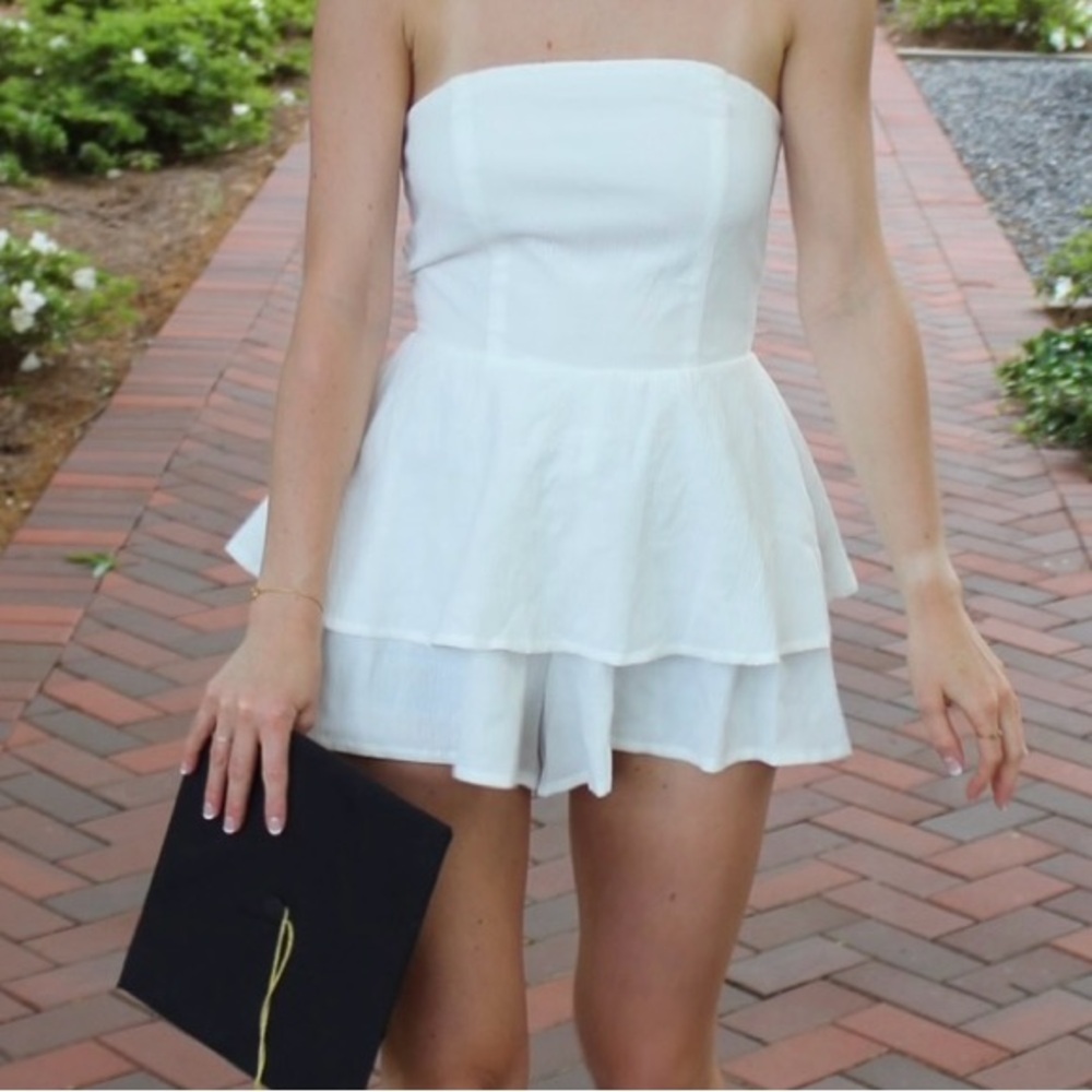 Cream Strapless Ruffle Romper